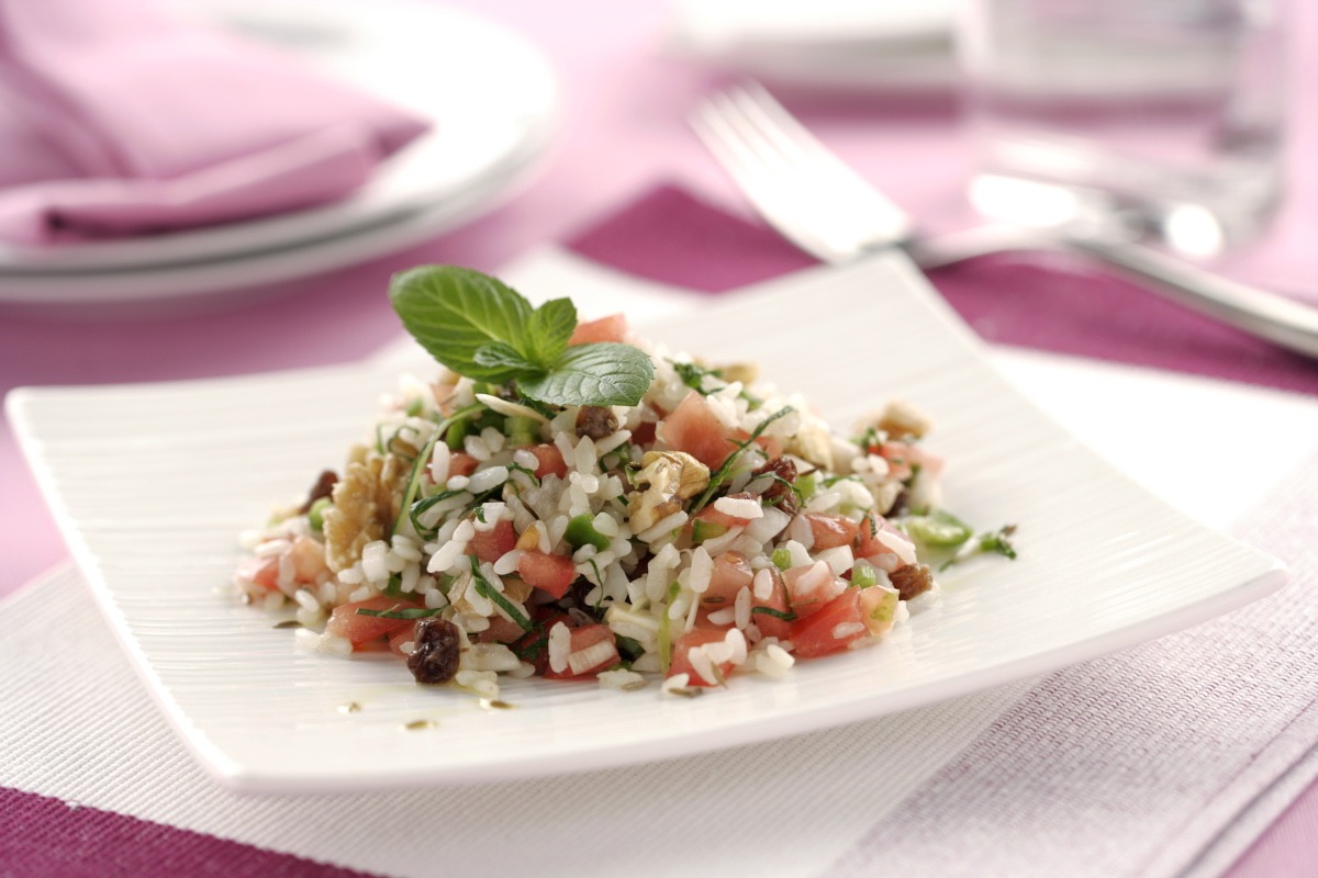 Parranda de arroz con verbena de verduras a la menta fresca