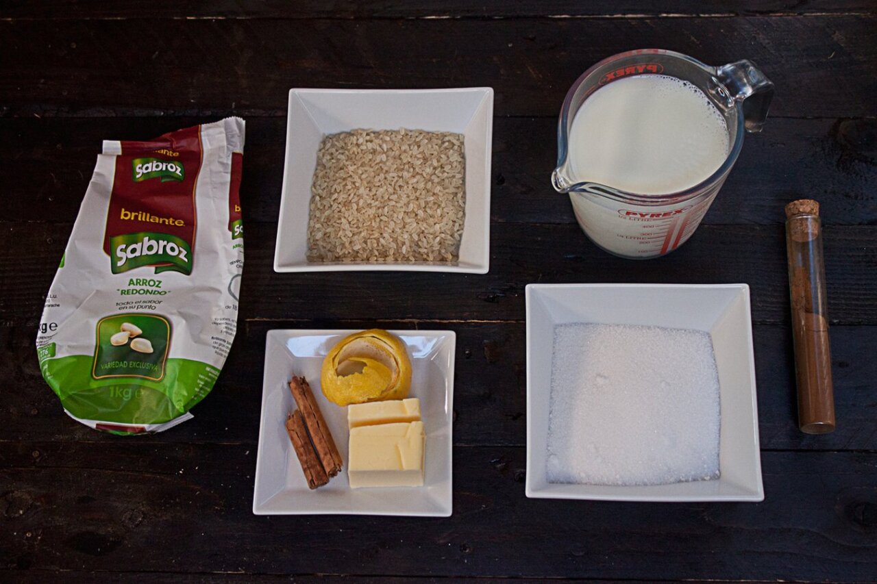 Ingredientes para preparar arroz con leche
