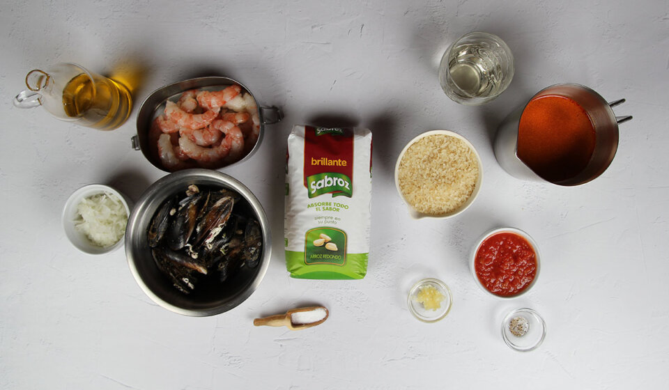 Ingredientes Arroz con gambas y mejillones