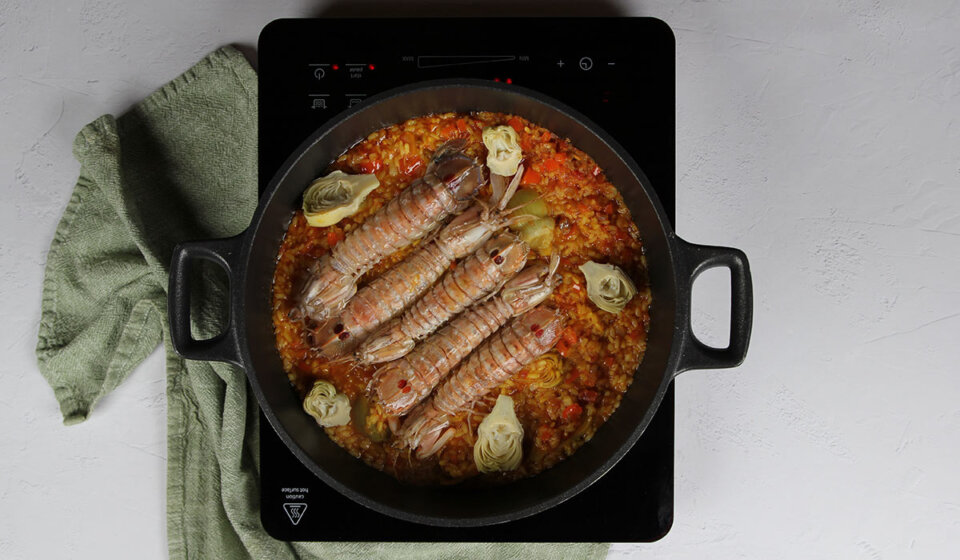 Galeras y alcachofas en Arroz con galeras y alcachofas