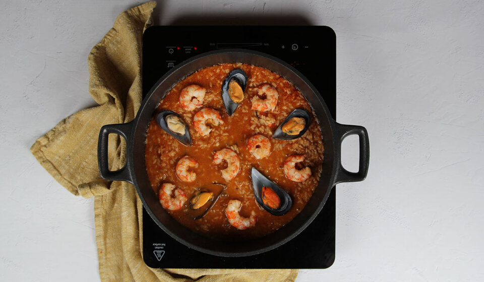 Gambas y mejillones en Arroz con gambas y mejillones