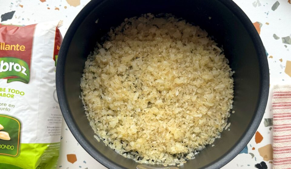 Cebolla y arroz en Risotto 4 quesos