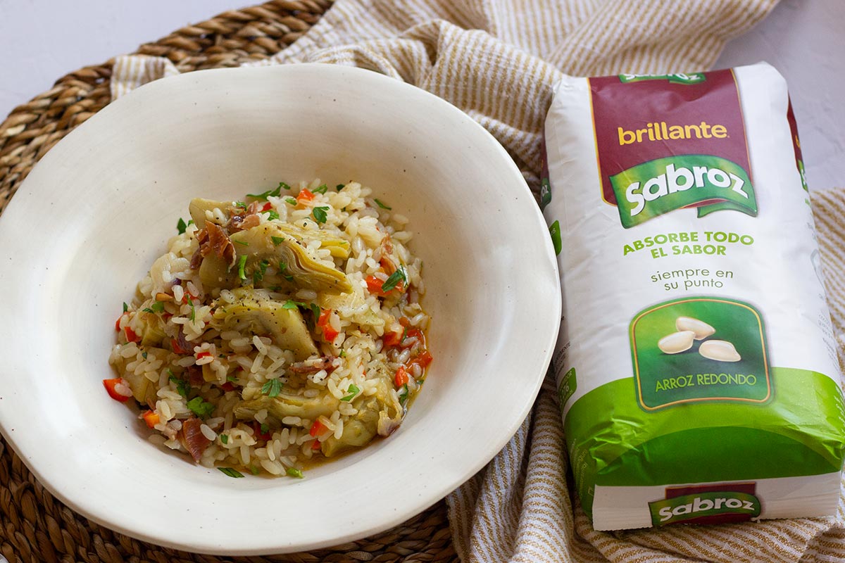 arroz con alcachofas congeladas