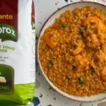 Presentación de Arroz meloso con gambones thermomix