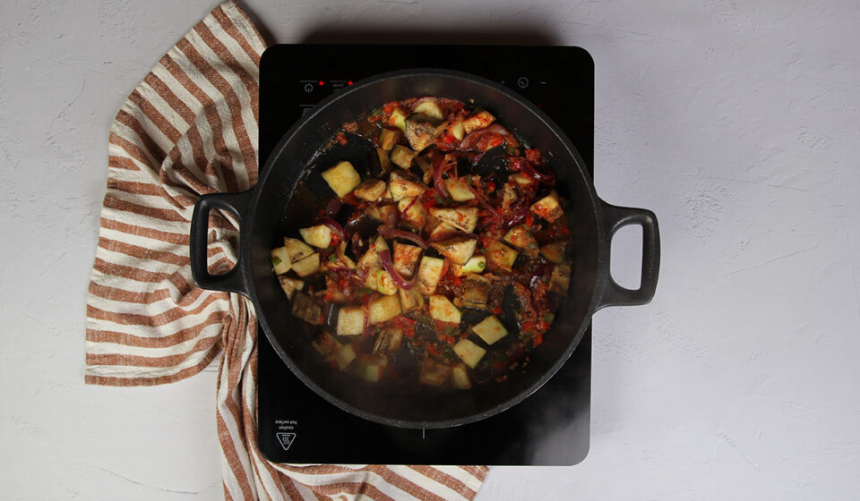 Sofrito de verduras en Arroz con conejo y verduras